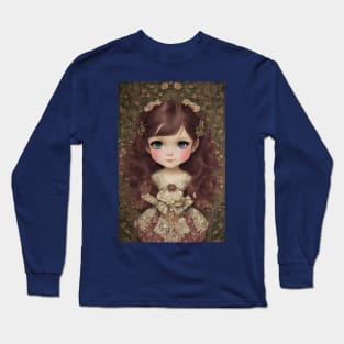 Cute Adorable Vintage Style Chibi Kawaii Girl Art Long Sleeve T-Shirt